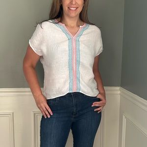 House of Harlow 100% linen top embroidered detail